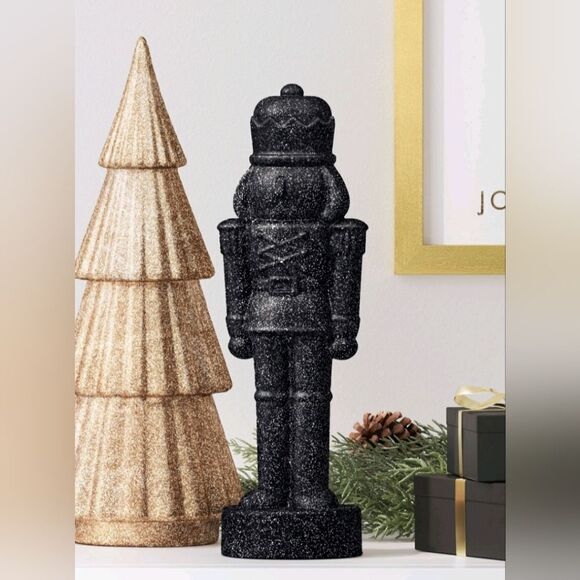 Set of 2 Black Glittered Christmas Decorative Nutcrackers, 11.5 in H, New - Picture 6 of 7